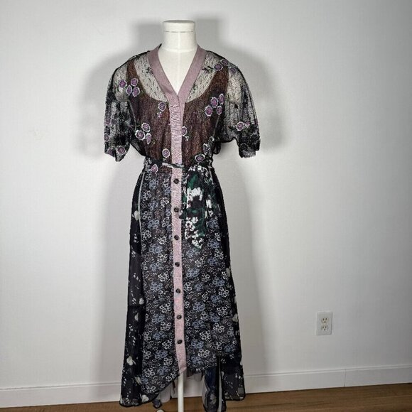 Byron Lars Cassie Floral Mixed Pattern Midi Dress Boho Fairy 6 - Picture 1 of 12